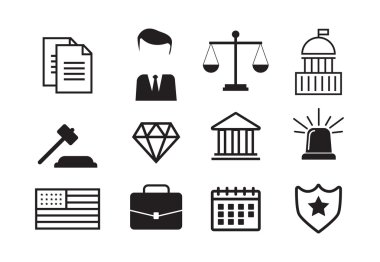 Siyah ve beyaz Hukuk Adalet simgeler kümesi