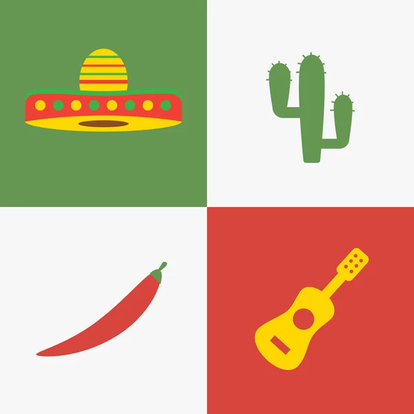 Conjunto de iconos de México, símbolos mexicanos. Cactus y chile — Vector de stock