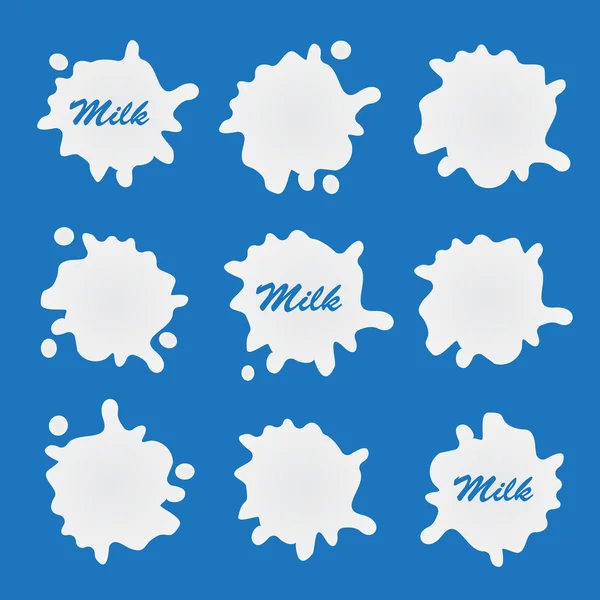 Spatten van melk. Zuivel plekken instellen — Stockvector