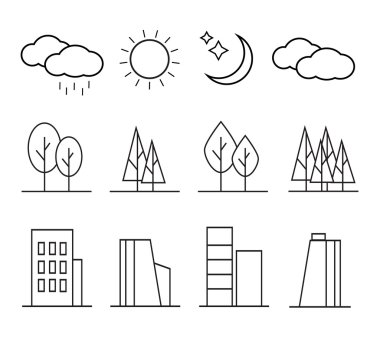 Kentsel peyzaj tasarım öğeleri lineer tarzda ayarla