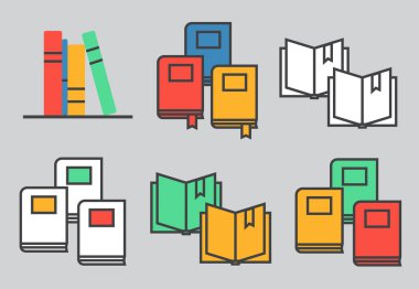 Düz tasarım tarzında kitap simgeleri kümesi