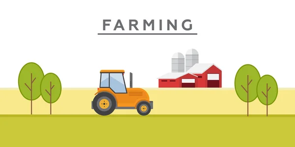 Ferme avec grange et illustration vectorielle tracteur — Image vectorielle