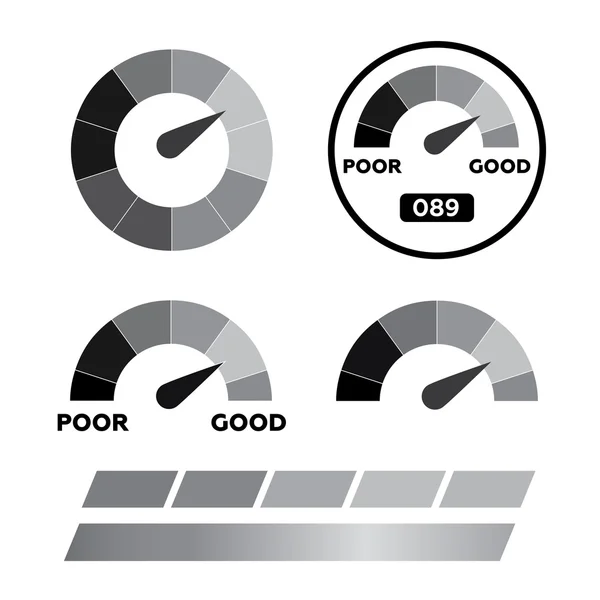 Iconos del medidor. Símbolos de velocímetros, manómetros — Vector de stock