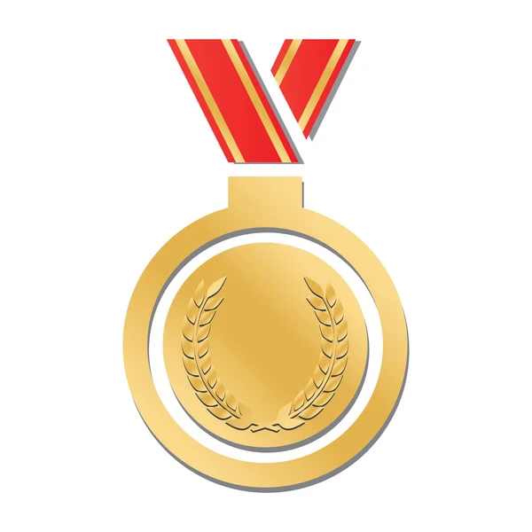 Gold medal on red ribbon — Stock Vector