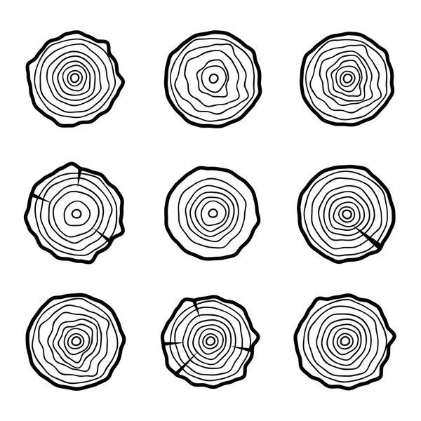 Anneaux d'arbre icônes, concept de scie runk — Image vectorielle