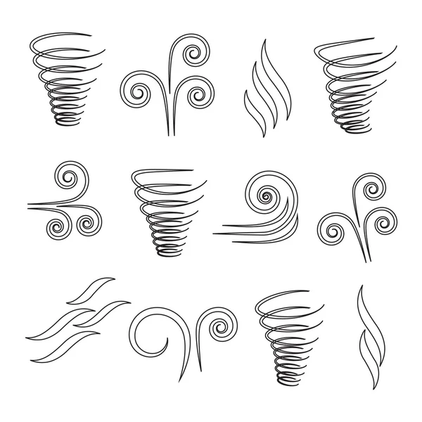 Iconos del viento naturaleza, clima y movimiento — Vector de stock