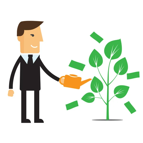 Empresario está regando un árbol de dinero — Vector de stock