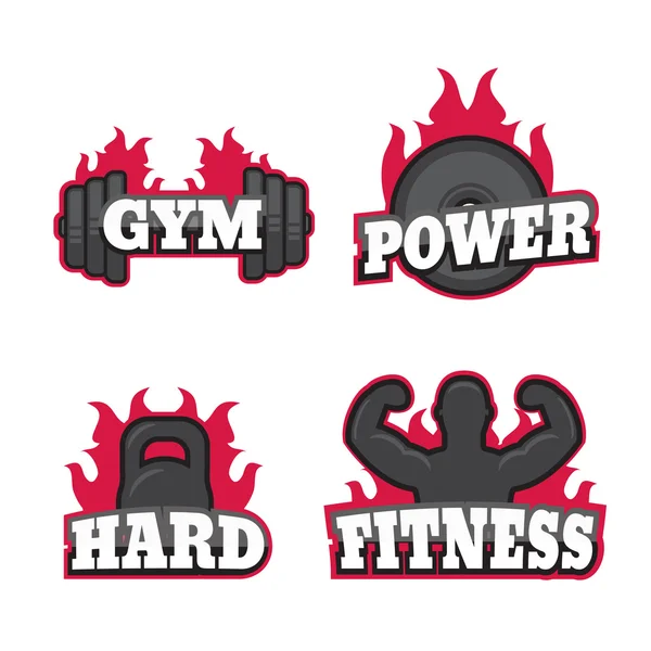 Set van fitness emblemen, labels, badges, emblemen — Stockvector