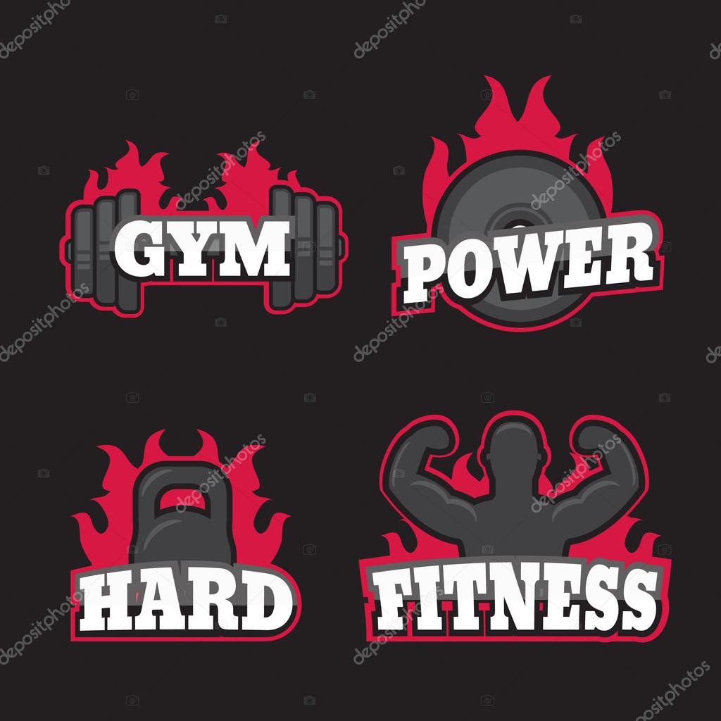Set of gym logos, labels in vintage style eps10