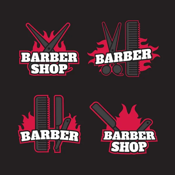 Ícones de barbearia retro preto, emblemas ou logotipos —  Vetores de Stock