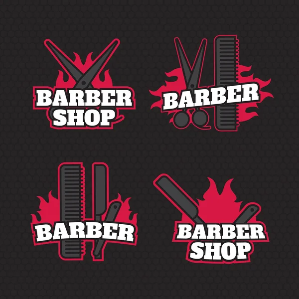 Barbeiro Loja Logos Vector Templates Set. Etiquetas, emblemas —  Vetores de Stock