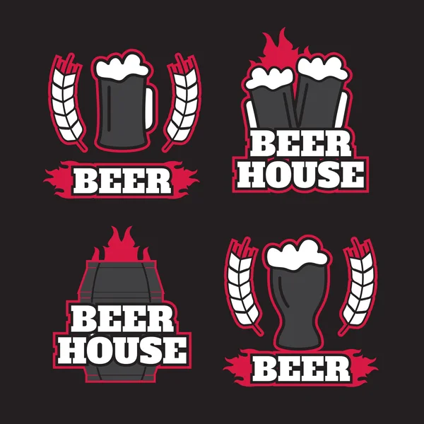 组的老式徽章、 标志模板和设计元素的啤酒屋、 酒吧、 酒馆，酿造公司 — 图库矢量图片