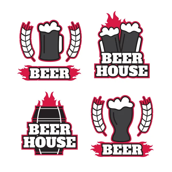 老式啤酒啤酒商标、 标志、 标签、 徽章 — 图库矢量图片