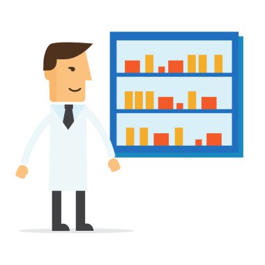 Bir eczane raflarında karşısında erkek eczacı