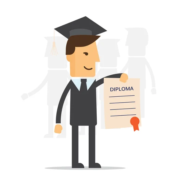 Affärsman illustration för att erhålla examen, diplom universitet, högskola eller business school — Stock vektor