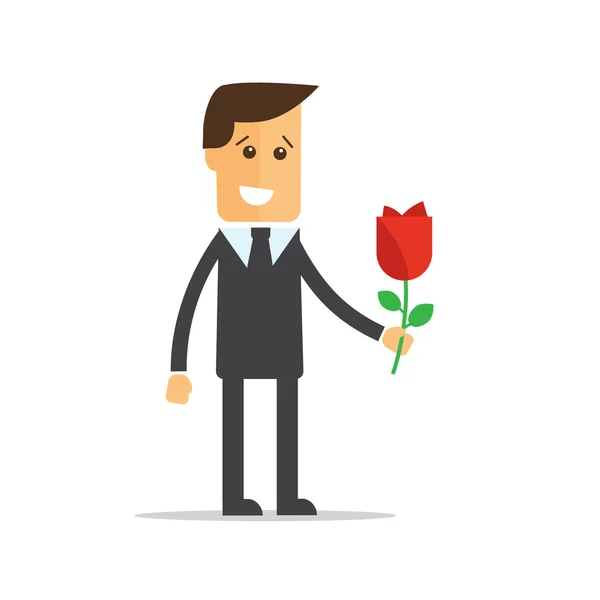 Empresario con flores. Feliz cumpleaños, San Valentín — Vector de stock