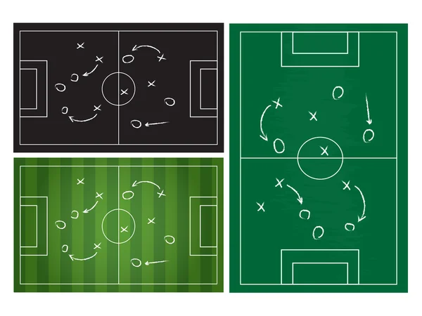Σχέδιο παιχνίδι στρατηγικής ποδόσφαιρο ή το ποδόσφαιρο που απομονώνονται σε μαυροπίνακα υφή — Διανυσματικό Αρχείο