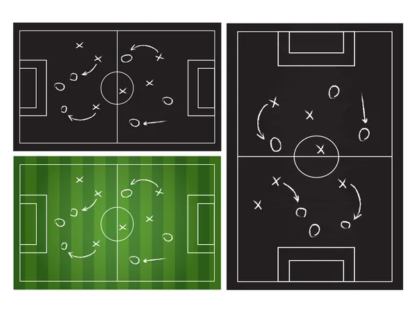 Voetbal of de voetbal spel strategieplan geïsoleerd op blackboard textuur — Stockvector