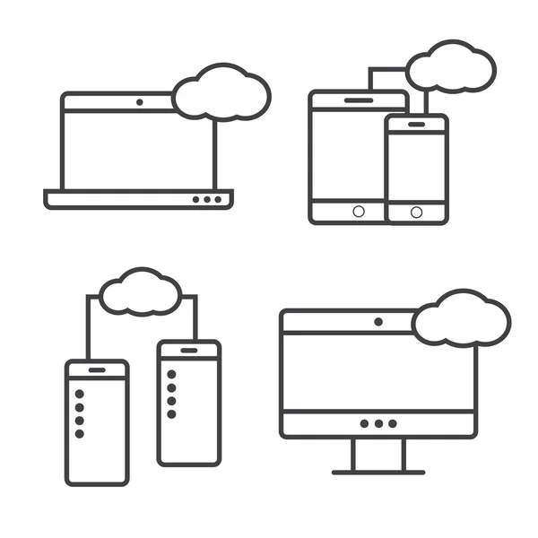 Synchronisation informatique, réseau cloud computing, analyse Big Data — Image vectorielle