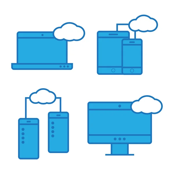 Syncing computer, cloud computing network, big data analysis — Stock Vector