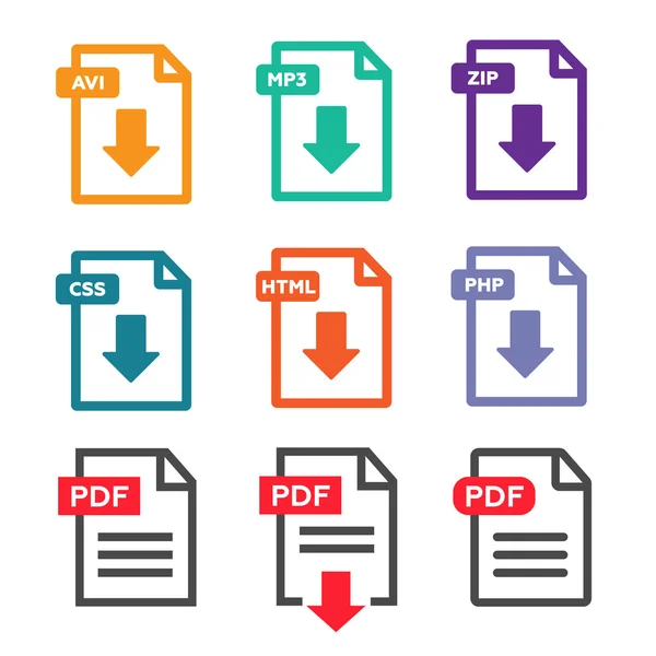 Εικονίδιο λήψης αρχείων PDF. Έγγραφο κειμένου, σύμβολο web — Διανυσματικό Αρχείο