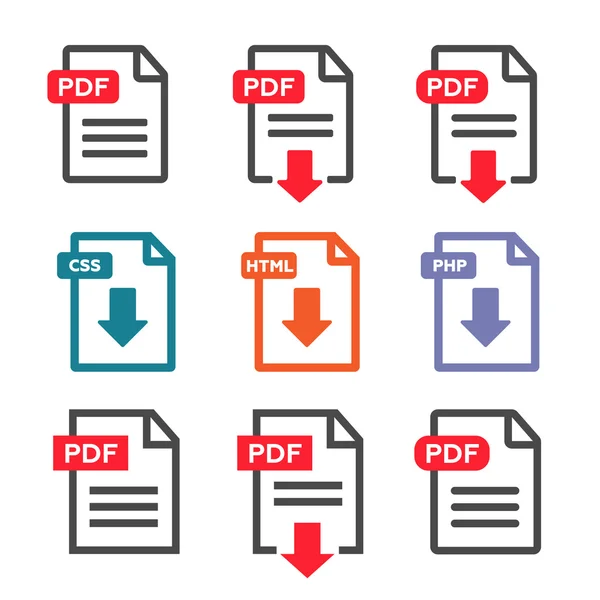 PDF icona di download del file. Testo del documento, simbolo web — Vettoriale Stock