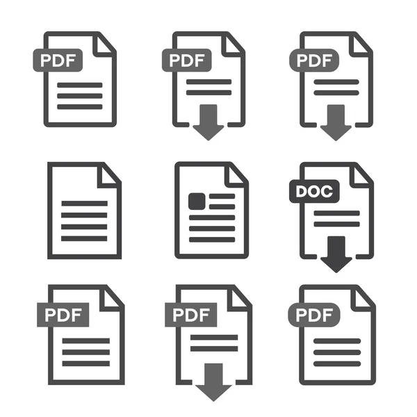 Icono de descarga de archivos PDF. Documento texto, símbolo web — Vector de stock