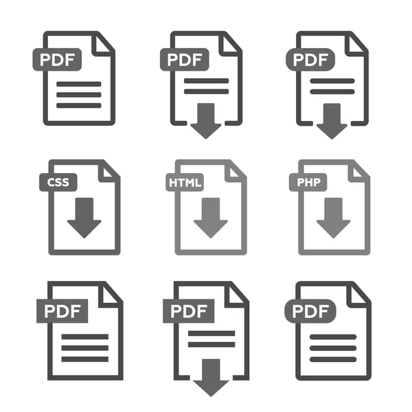 PDF-nedladdning filikonen. Dokumentets text, symbol web — Stock vektor