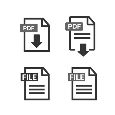 PDF Dosya indirme simgesi. Belge metni, sembol web biçimi bilgisi. Belge simgesi ayarlandı