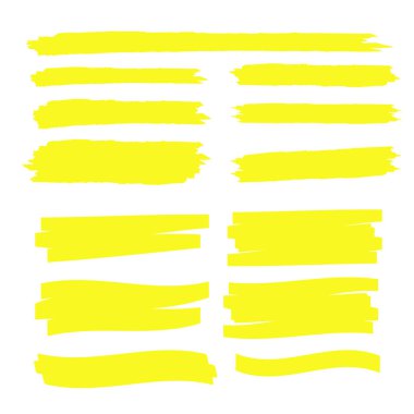 Sarı işaretli metin seçimi. Sarı suluboya el çizilmiş vurgulama