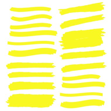Vector highlighter elements. Yellow marker text selection clipart