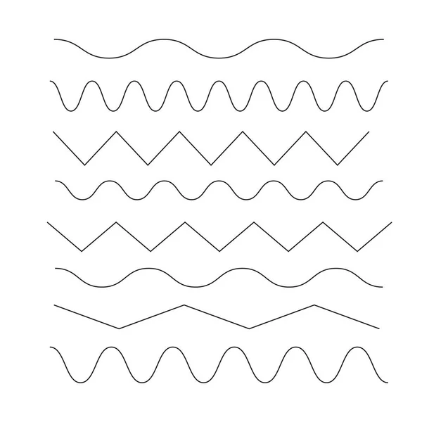 Set Zigzag Wave Borders Waves Outline Icon Wave Thin Line — Stock Vector