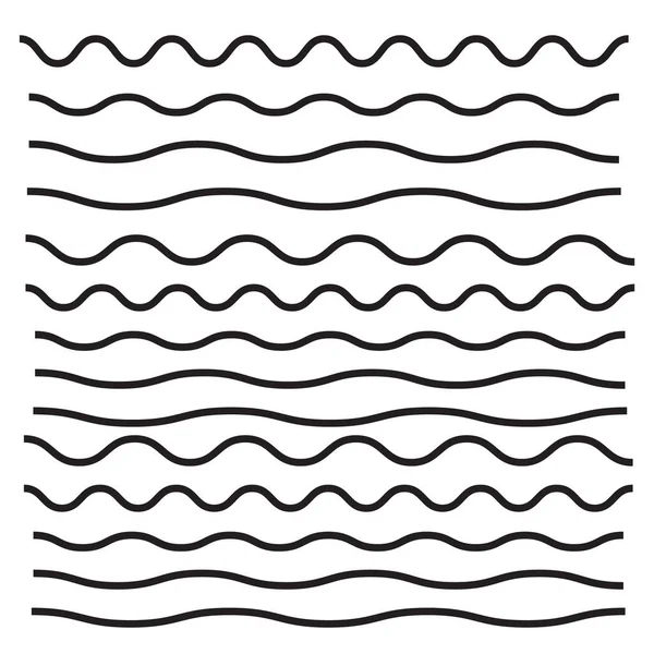 Ensemble Lignes Horizontales Ondulées Zigzag Icône Contour Des Vagues Onde — Image vectorielle