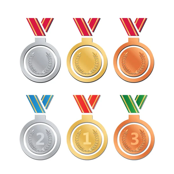 Circulaire Vectorwinnaar Emblemen Vector Medaille Award Pictogrammen Ingesteld — Stockvector