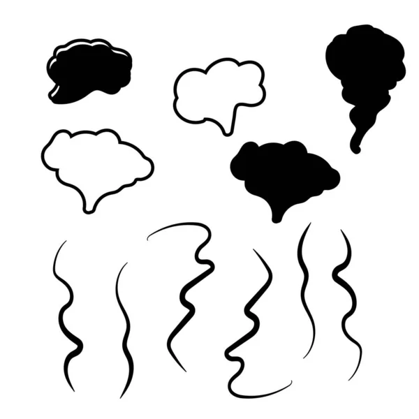 Icônes Vapeur Nuage Fumée Fumée Nuages Brouillard Dessinés Main — Image vectorielle