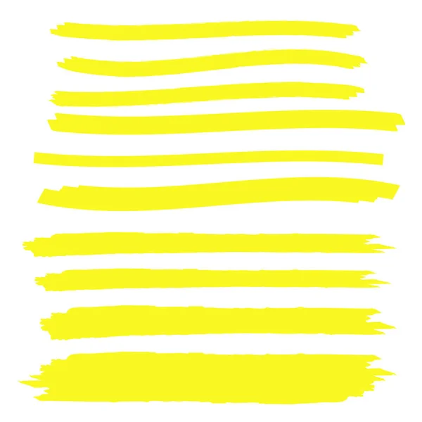Linhas Marcador Destaque Amarelo Escova Caneta Sublinhado Amarelo Aquarela Mão —  Vetores de Stock