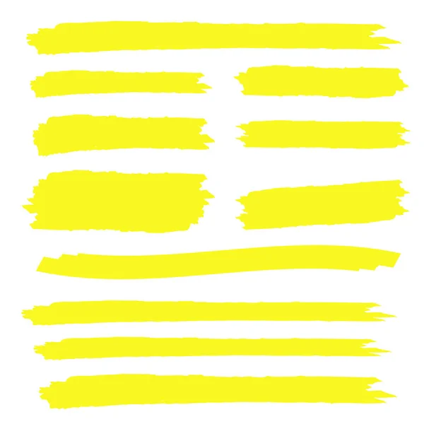 Iluminador Cor Amarela Escova Caneta Sublinhado Amarelo Aquarela Mão Desenhada — Vetor de Stock