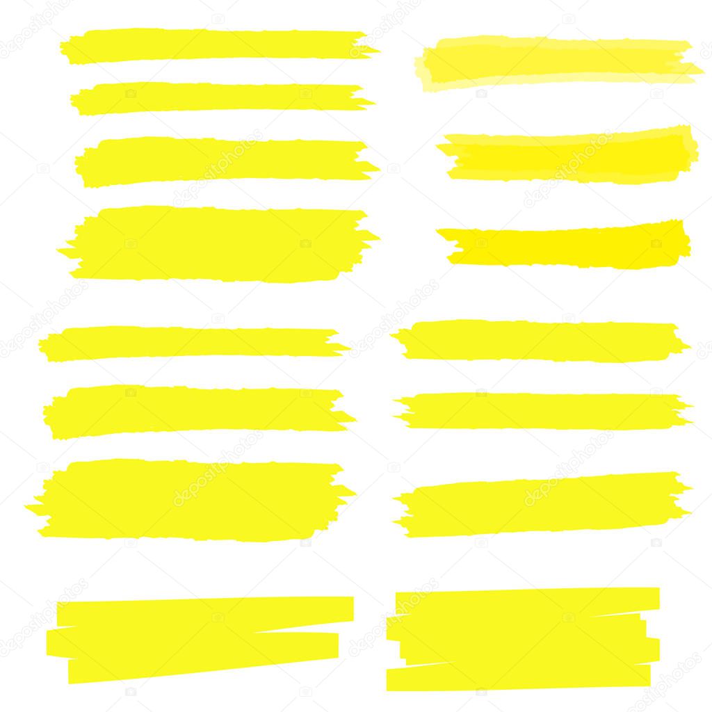 Yellow highlighter marker illustration. Brush pen underline. Yellow watercolor hand drawn highlight