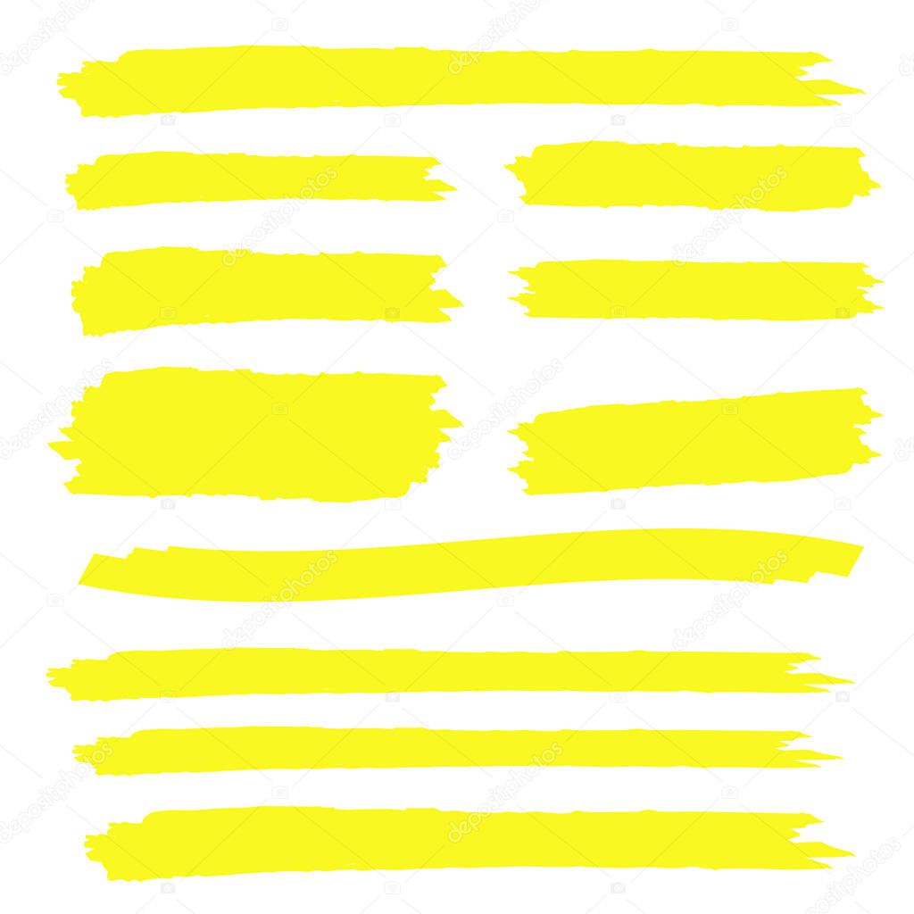 yellow colored highlighter. Brush pen underline. Yellow watercolor hand drawn highlight