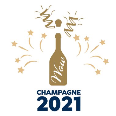 Şampanya şişesi vektör patlaması. Tost vektörü şampanya bardakları ikonu