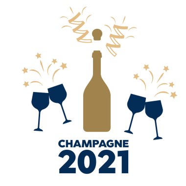 Şampanya kutlaması ikonu. Şampanya şişesi vektörü açın. Cam şişe şampanya vektör simgesi