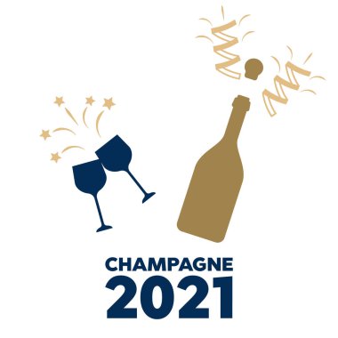 Şampanya logosu çizimi. Cam şişe şampanya vektör simgesi