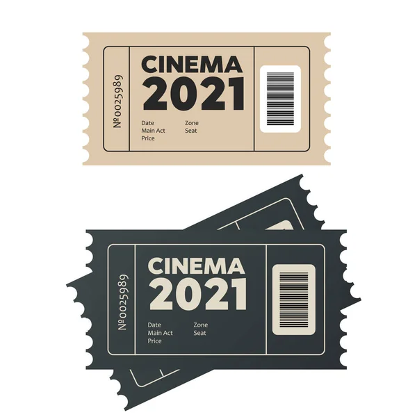 Två Biobiljetter Isolerade Filmbiljetter Ikoner För Evenemang — Stock vektor