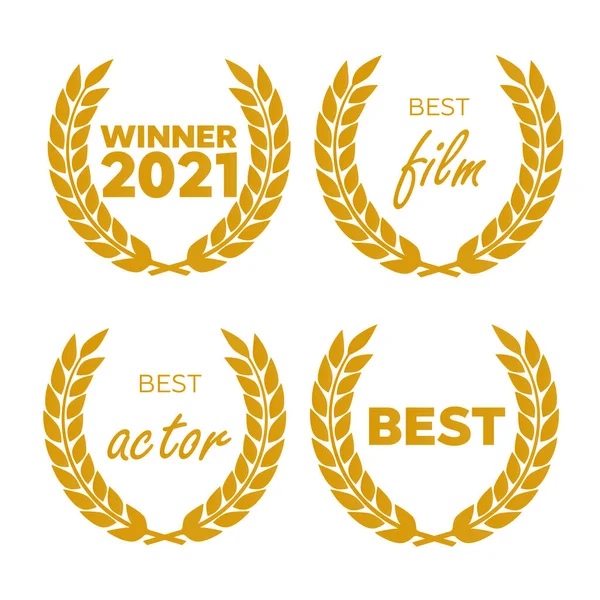 Coronas Circulares Laurel Foliado Trigo Premios Cine Premio Oro — Vector de stock