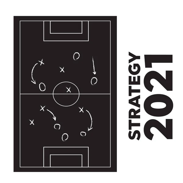 Quadro Negro Mostrando Plano Jogo Esquemático Para Futebol Plano Estratégia — Vetor de Stock