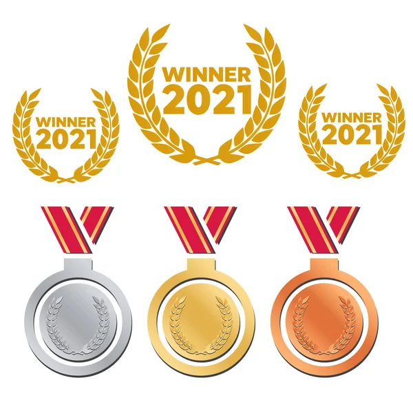 Gouden Schilden Laurier Badges Collectie Gouden Medaille Vector Illustratie — Stockvector