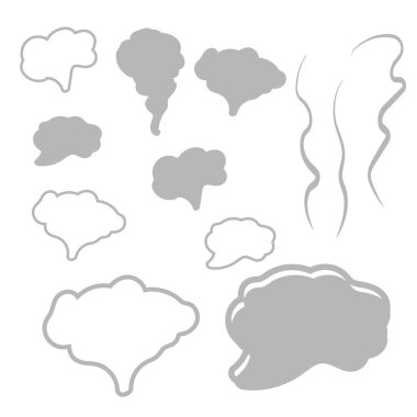Beyaz sigara dumanı dalgaları. Buhar, bulut ve duman simgeleri