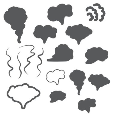 Duman simgeleri. El yapımı karalama dumanı, bulutlar ve sis 