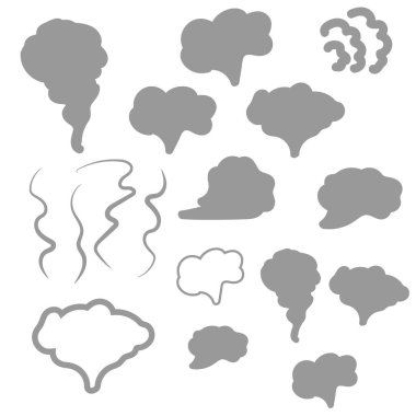 Buhar, bulut ve duman simgeleri. El yapımı karalama dumanı, bulutlar ve sis 