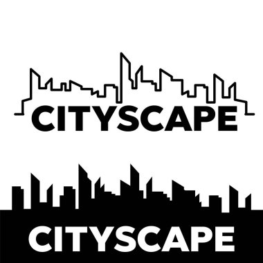 Şehir peyzaj şablonu. İnce çizgili şehir manzarası. Şehir merkezi peyzaj vektörü 